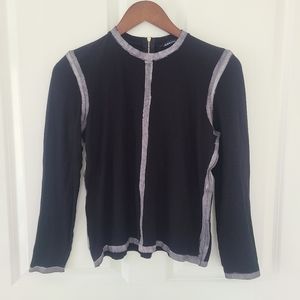 Ermanna Women Contrast Trim Knit Sweater Size 38 Black Metallic Gray Lightweight